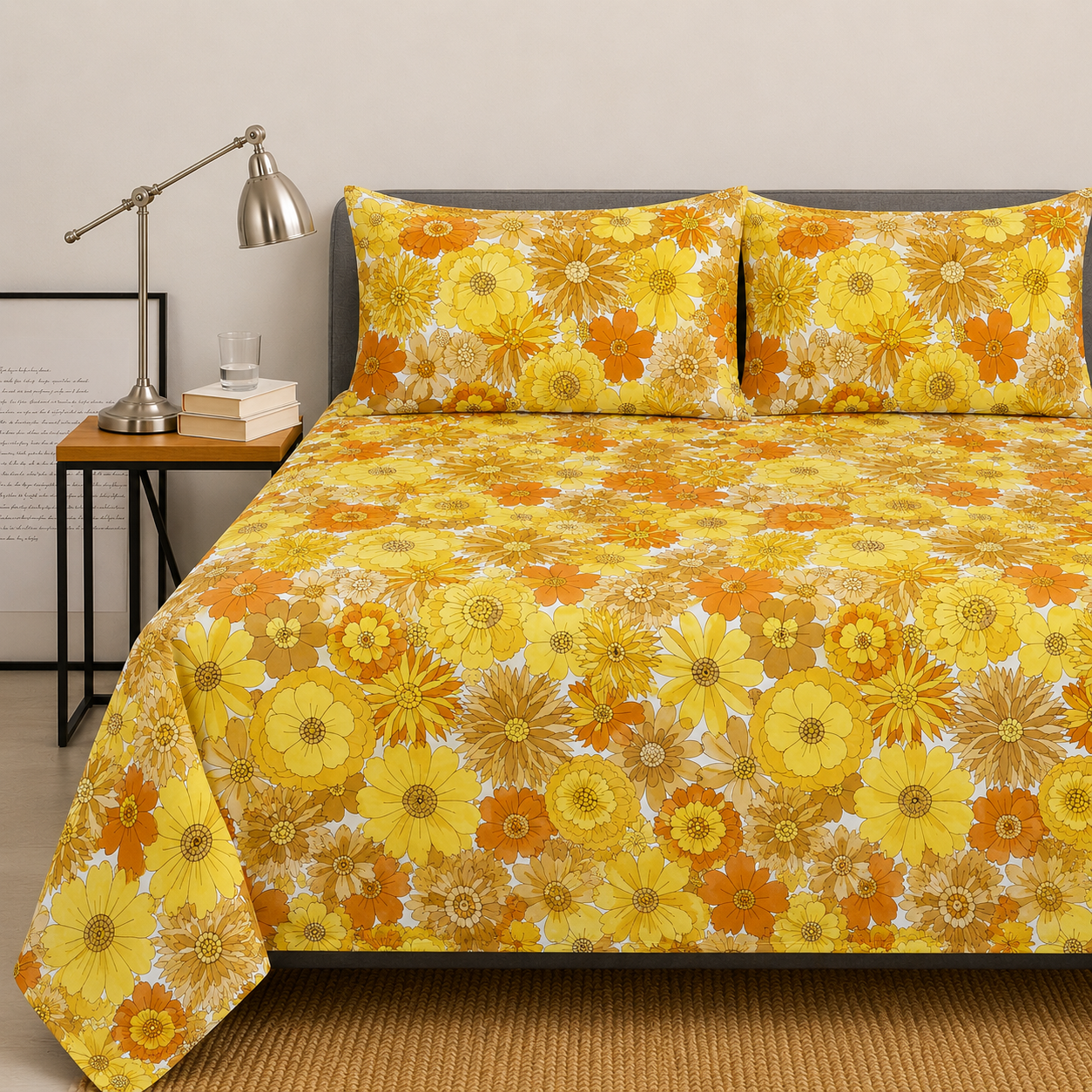 Retro Sunburst Bloom – Fitted sheet