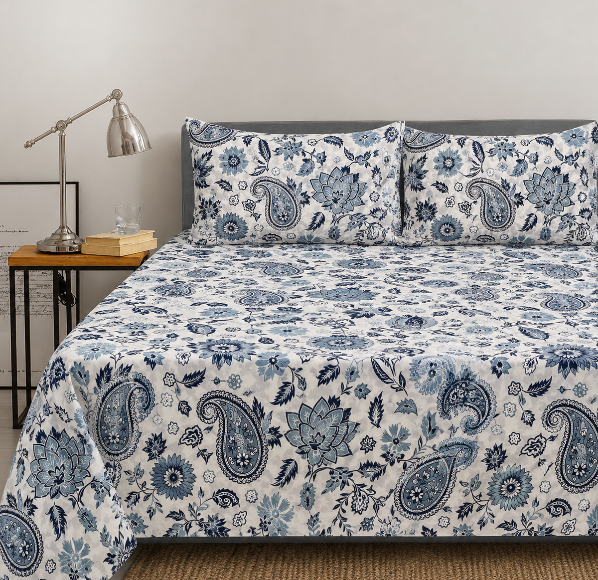 Royal Blue Floral - Complete bedsheet